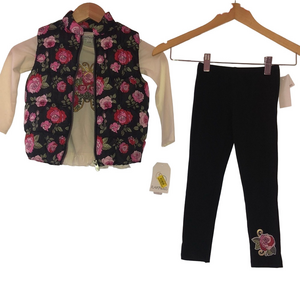 🌸Flapdoodles 4T NWT 3piece SET black vest floral